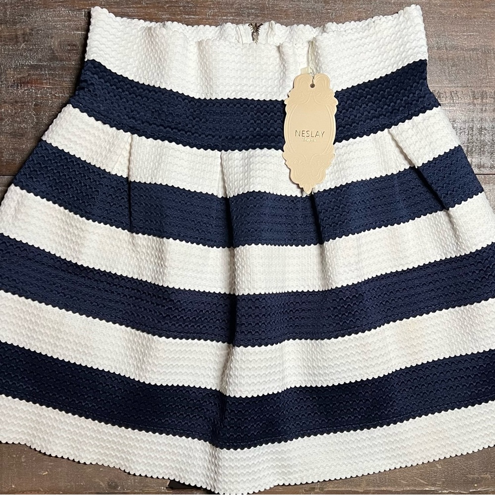Structured Textured Knit Stripe A-Line Skirt – Navy/Ivory – Women’s XL